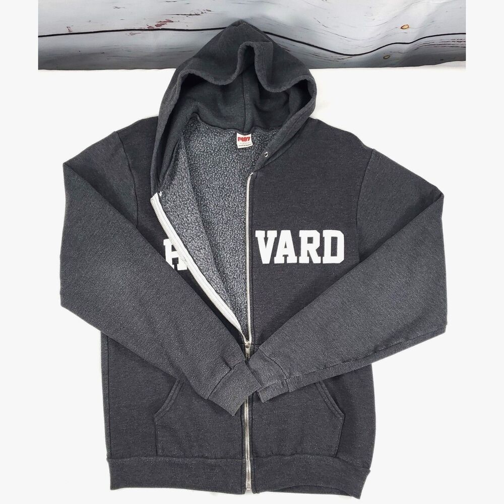 American Apparel F497 Gray Harvard Sweatshirt Hoodie Full‎ Zip University School - Picture 3 of 6